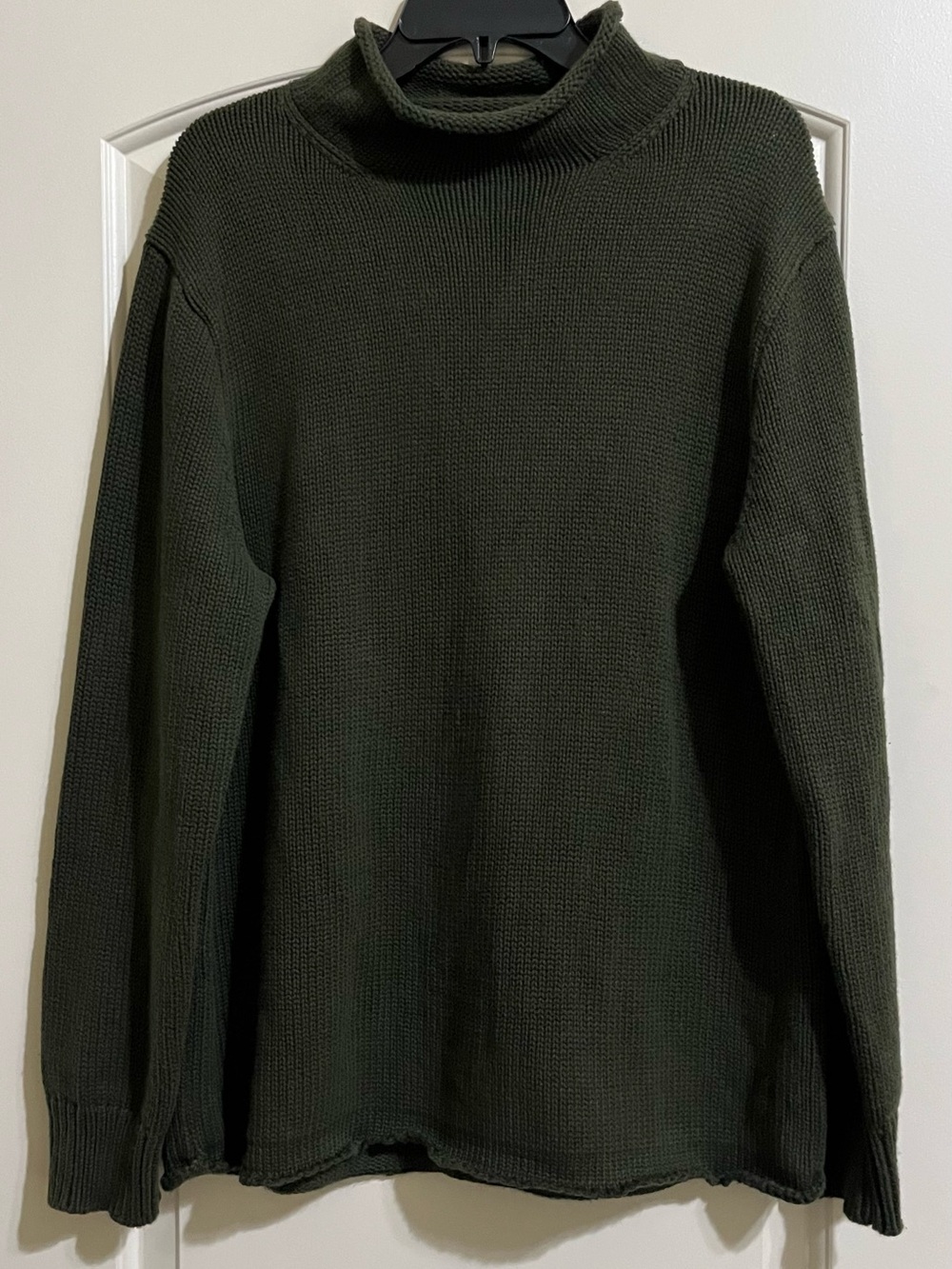J. Crew Always Men’s Dark Olive Green Roll Neck Fisherman Cotton Sweater Large